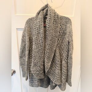 Debbie Morgan Gray Open Knit Cardigan Waterfall Draped Sweater | M